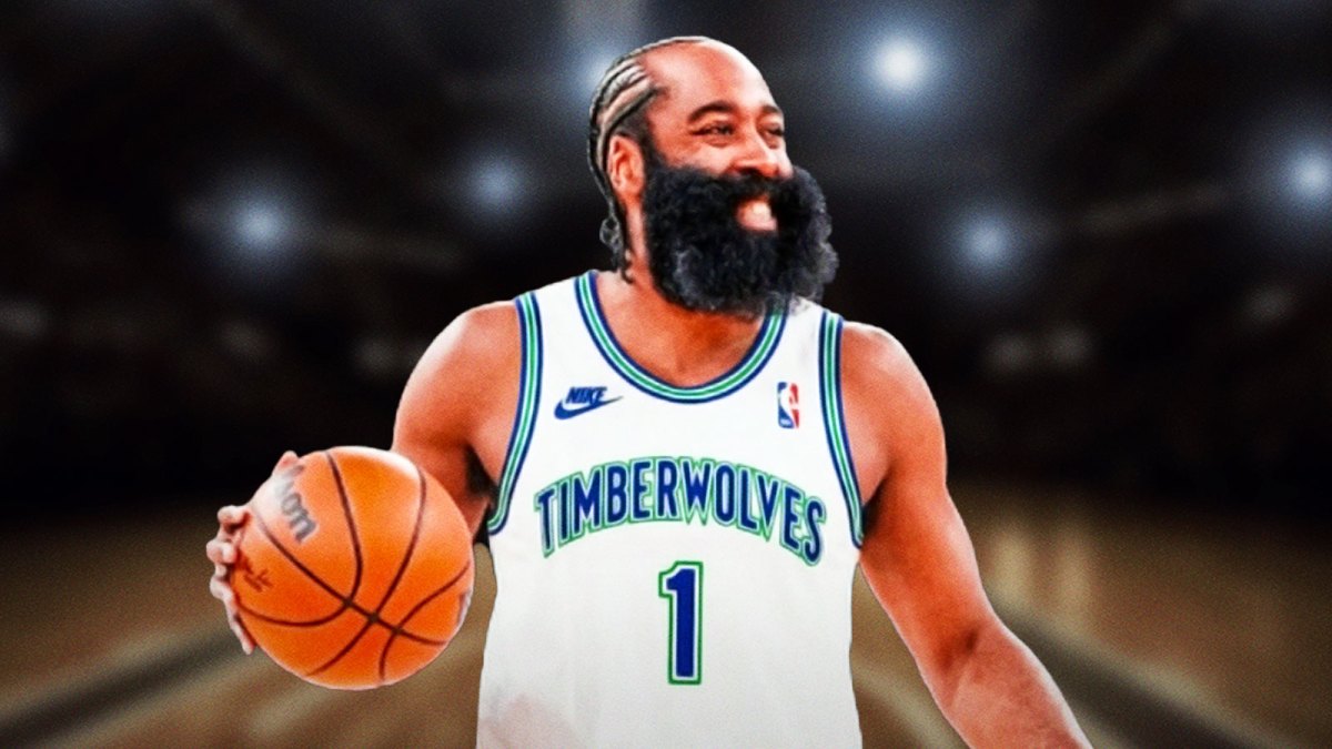 James Harden photoshopped in Timberwolves jersey with his jersey number.