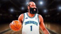 James Harden photoshopped in Timberwolves jersey with his jersey number.