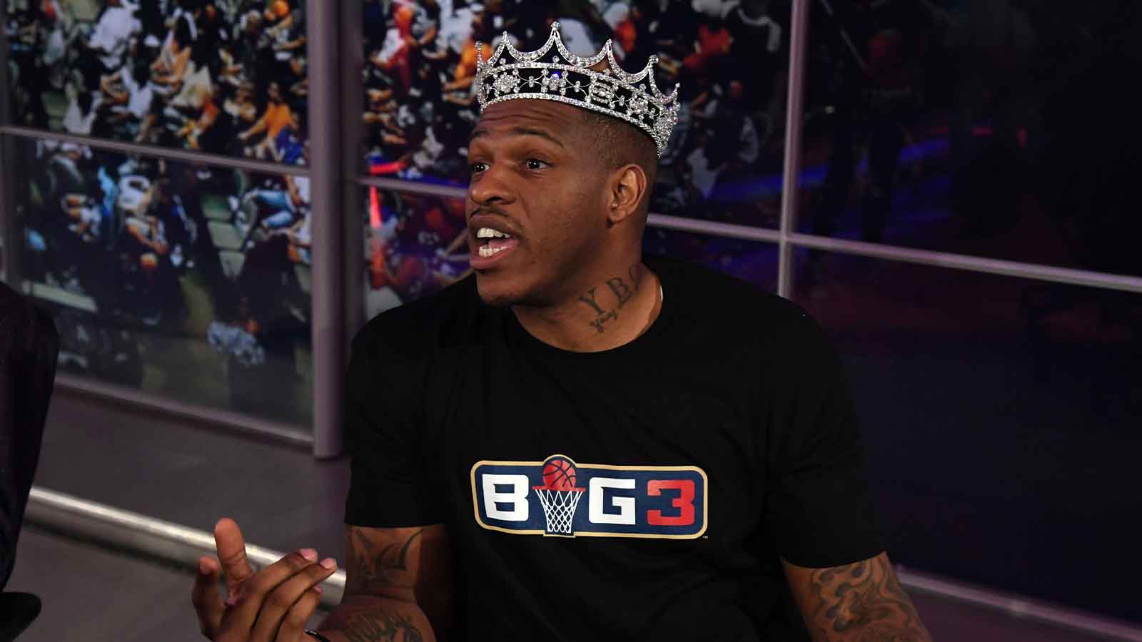  Rashad McCants reacts during the BIG3 League draft at at the Fox Sports Studio.