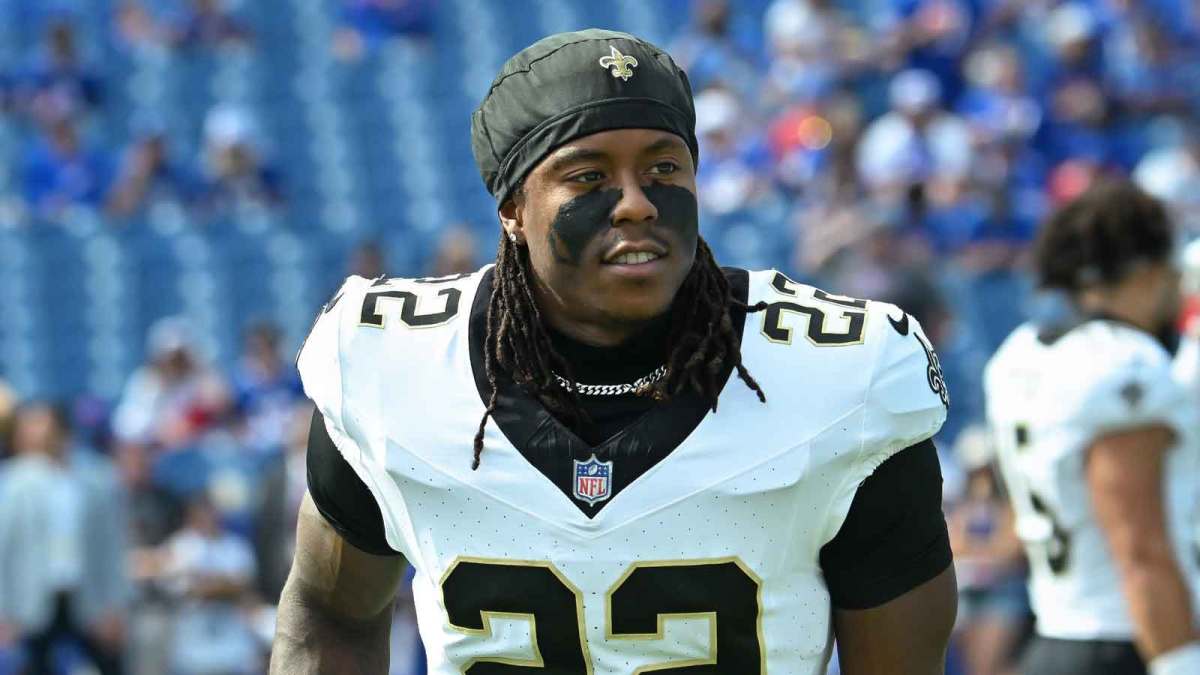 New Orleans Saints wide receiver Rashid Shaheed (22) warms up before a game against the Buffalo Bills at Highmark Stadium.