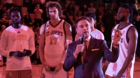 St. John's Red Storm head coach Rick Pitino addresses the crowd prior to a game against the Quinnipiac Bobcats at Carnesecca Arena. Mandatory Credit: Wendell Cruz-Imagn Images