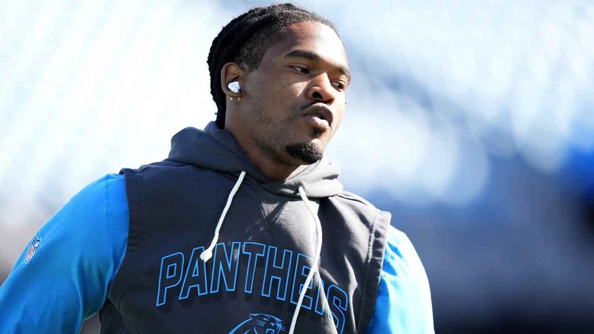 Carolina Panthers running back Rico Dowdle (5) warms up before a game against the Buffalo Bills at Bank of America Stadium.