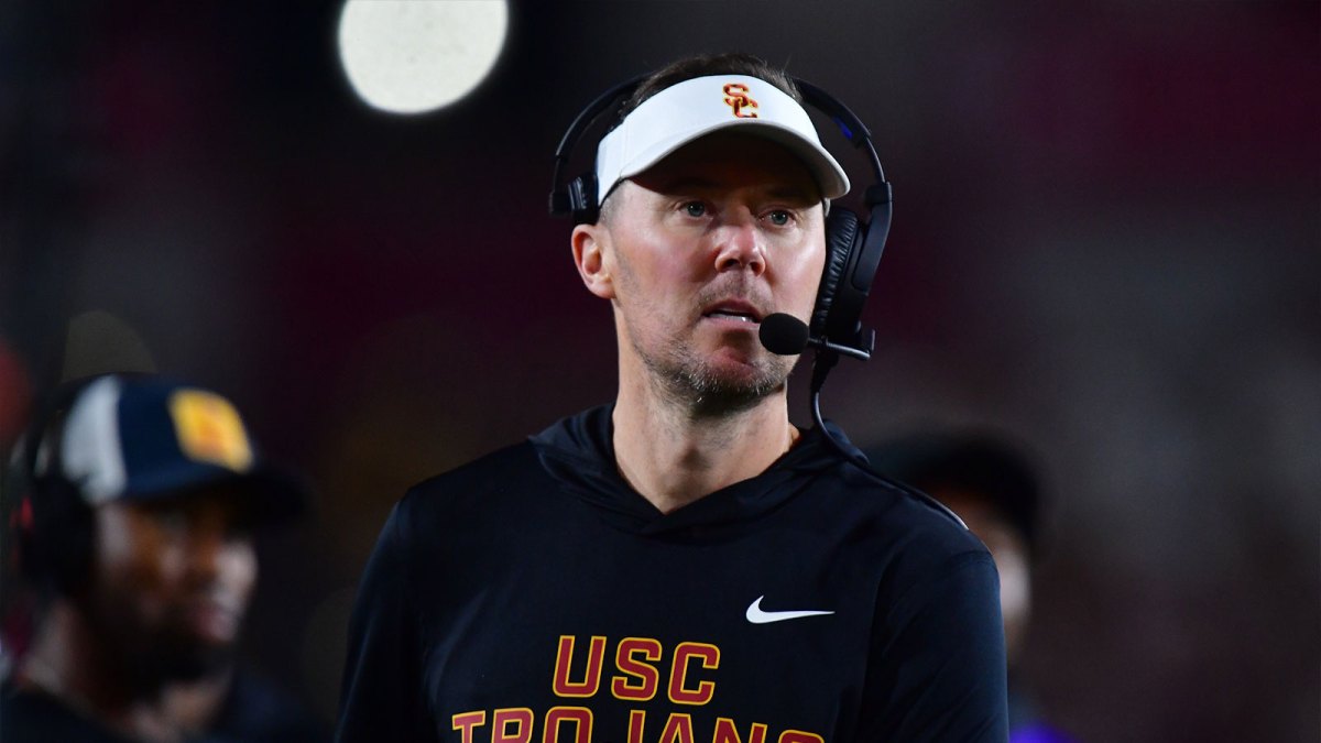 Southern California Trojans head coach Lincoln Riley watches game action against the Northwestern Wildcats during the second half at the Los Angeles Memorial Coliseum.