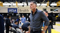 Los Angeles Lakers general manager Rob Pelinka leaves a press conference to preview the 2025-26 season at UCLA Health Training Center.