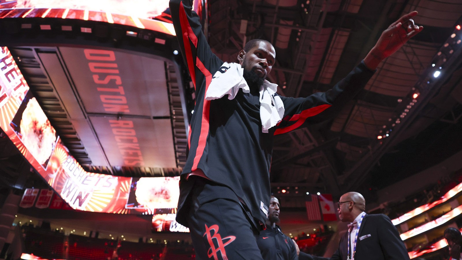 Rockets forward Kevin Durant (7) walks off the court after the game against the Portland Trail Blazers at Toyota Center
