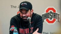 Ohio State Buckeyes head coach Ryan Day talks to media following the NCAA football game against the Michigan Wolverines at Michigan Stadium in Ann Arbor, Mich. on Nov. 29, 2025. Ohio State won 27-9.