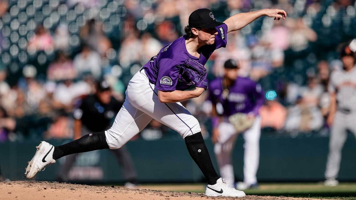 Colorado Rockies relief pitcher Ryan Rolison (50) pitches in the ninth inning against the San Francisco Giants at Coors Field.