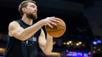 Sacramento Kings center Domantas Sabonis (11) warms up before the game against the Denver Nuggets at Golden 1 Center.