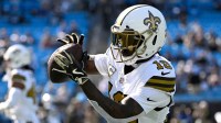 New Orleans Saints wide receiver Brandin Cooks (10) warms up before the game at Bank of America Stadium.