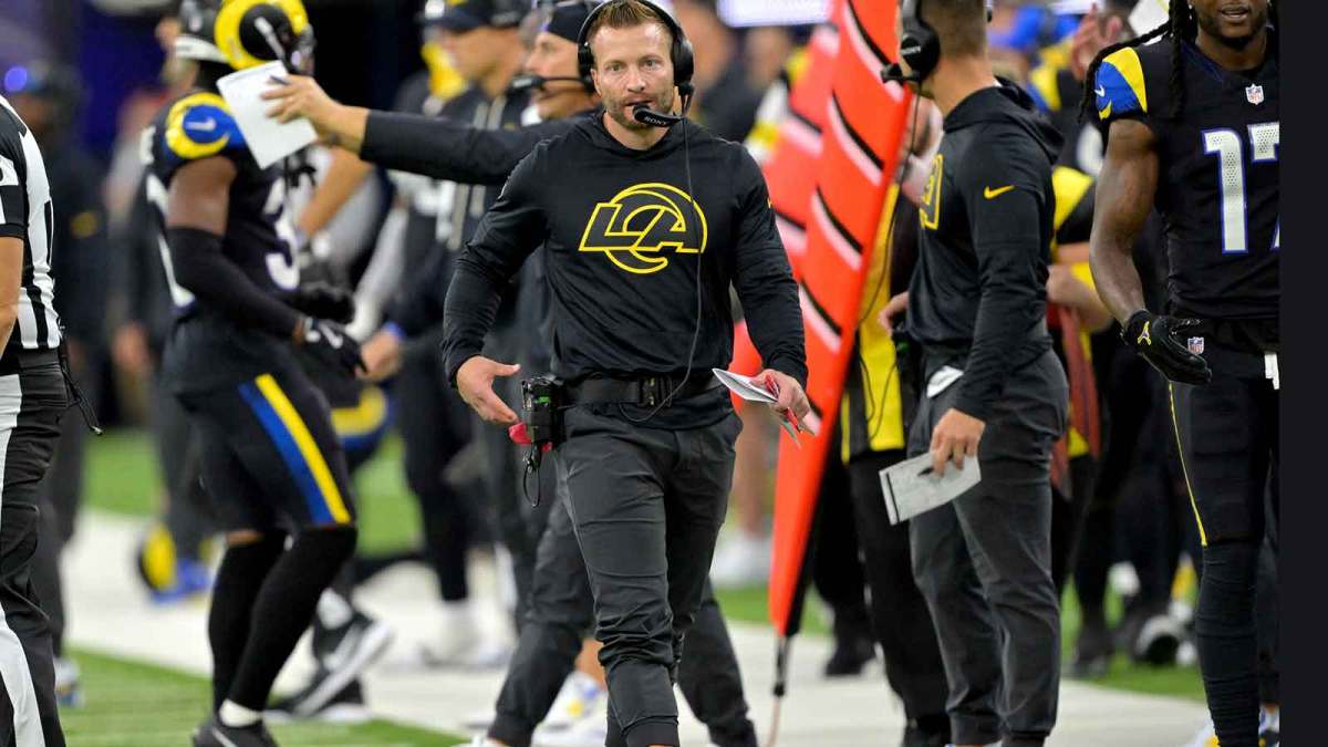 Los Angeles Rams head coach Sean McVay on the sidelines during the second half against the Seattle Seahawks at SoFi Stadium.