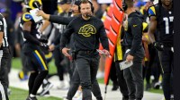 Los Angeles Rams head coach Sean McVay on the sidelines during the second half against the Seattle Seahawks at SoFi Stadium.
