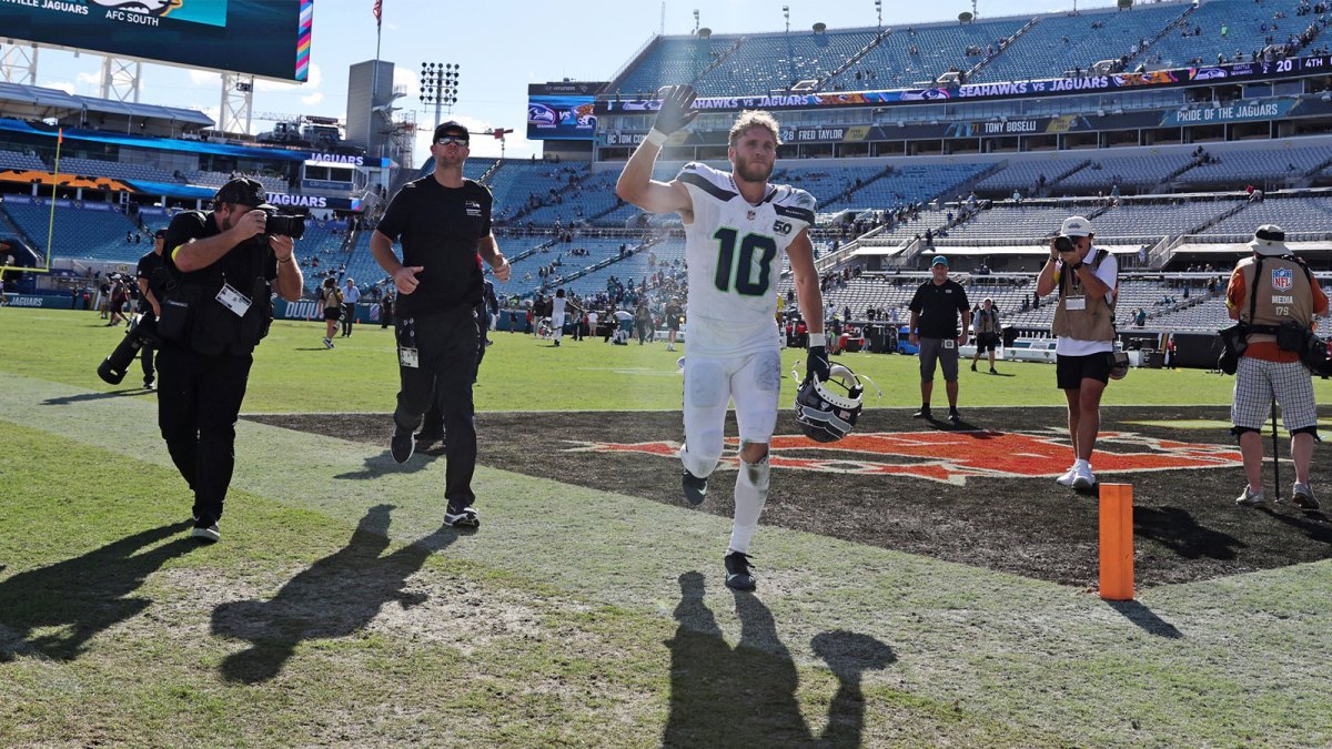 Seattle Seahawks wide receiver Cooper Kupp (10) runs off the field after the game against the Jacksonville Jaguars at EverBank Stadium.
