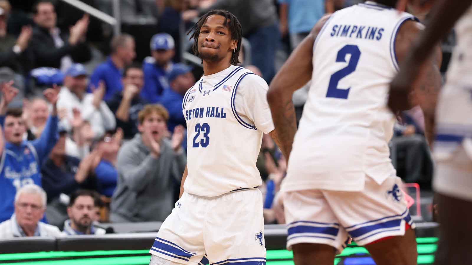 Seton Hall Pirates guard Mike Williams III (23) reacts after a basket against the Monmouth Fighting Scots during the second half at Prudential Center.