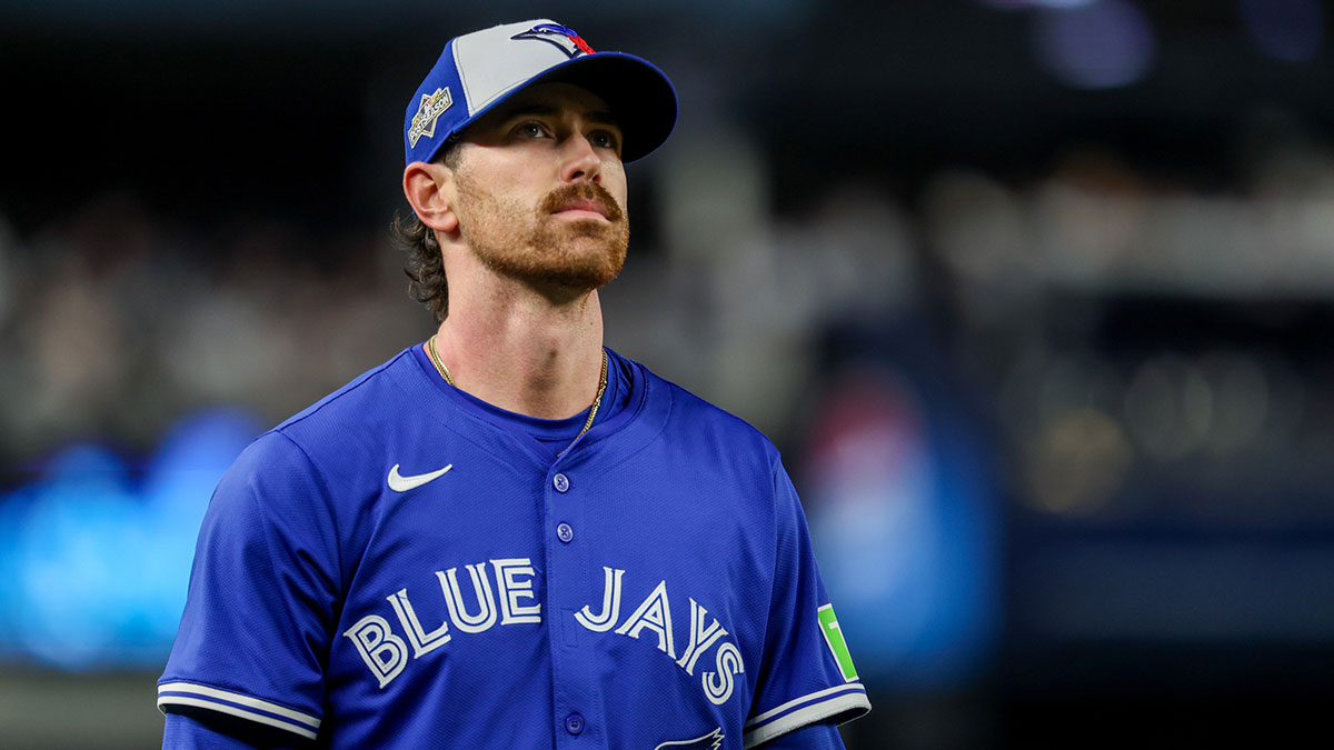 Toronto Blue Jays starting pitcher Shane Bieber (57) walks to the dugout prior to the game against the New York Yankees during game three of the ALDS round for the 2025 MLB playoffs at Yankee Stadium.