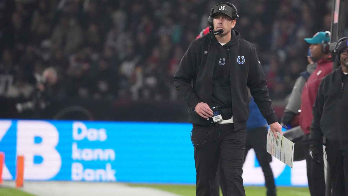 Indianapolis Colts head coach Shane Steichen in action against the Atlanta Falcons during the NFL Berlin Game at Olympic Stadium.