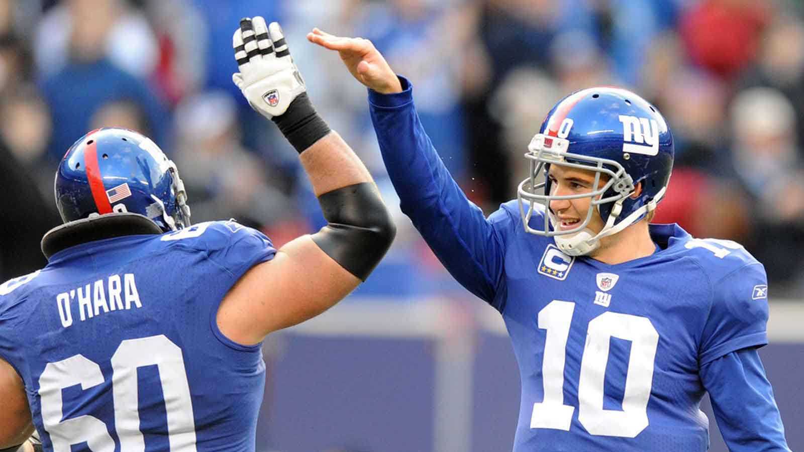 New York Giants teammates Shaun O'Hara and Eli Manning.