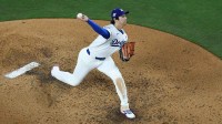 Los Angeles Dodgers two-way player Shohei Ohtani (17) pitches during the fifth inning against the Toronto Blue Jays during game four of the 2025 MLB World Series at Dodger Stadium.