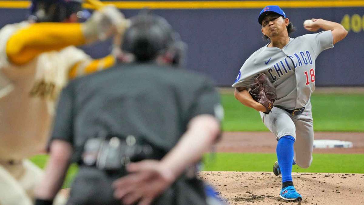 Chicago Cubs pitcher Shota Imanaga (18) pitches to Milwaukee Brewers catcher William Contreras (24) during the first inning of the National League Division Series game at American Family Field in Milwaukee, Wisconsin on Oct. 6, 2025.