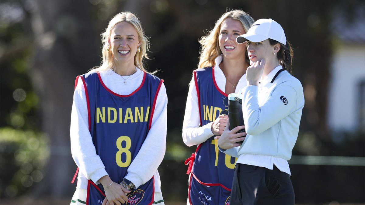 WNBA players and 2025 Indiana Fever stars Sophie Cunningham, Lexie Hull, and Caitlin Clark at the Annika Pro-Am golf tournament.