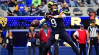 Los Angeles Rams quarterback Matthew Stafford (9) throws a during the second half against the Seattle Seahawks at SoFi Stadium.