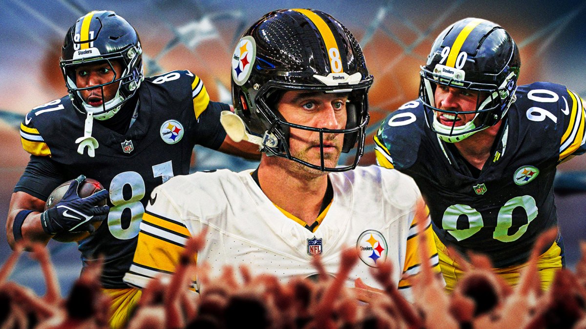 Aaron Rodgers, Jonnu Smith, TJ Watt, Broken glass in the background