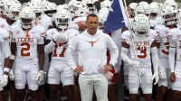 Texas Longhorns head coach Steve Sarkisian waits to lead his team onto the field prior to the game against the Mississippi State Bulldogs at Davis Wade Stadium at Scott Field.