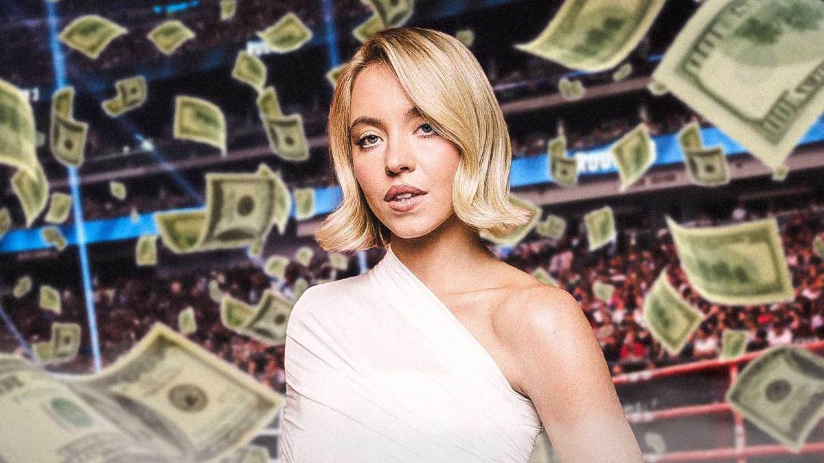 Christy Martin biopic star Sydney Sweeney in a boxing ring and money around her to represent box office.