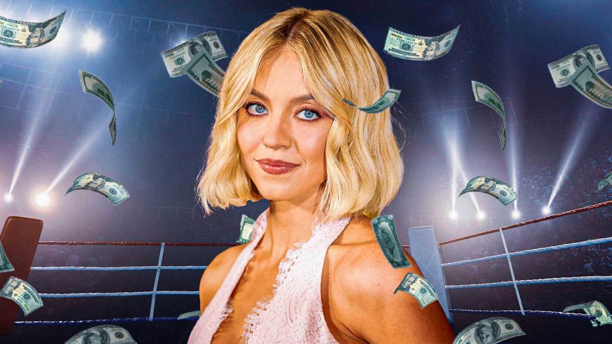 Christy biopic star Sydney Sweeney with money around her.