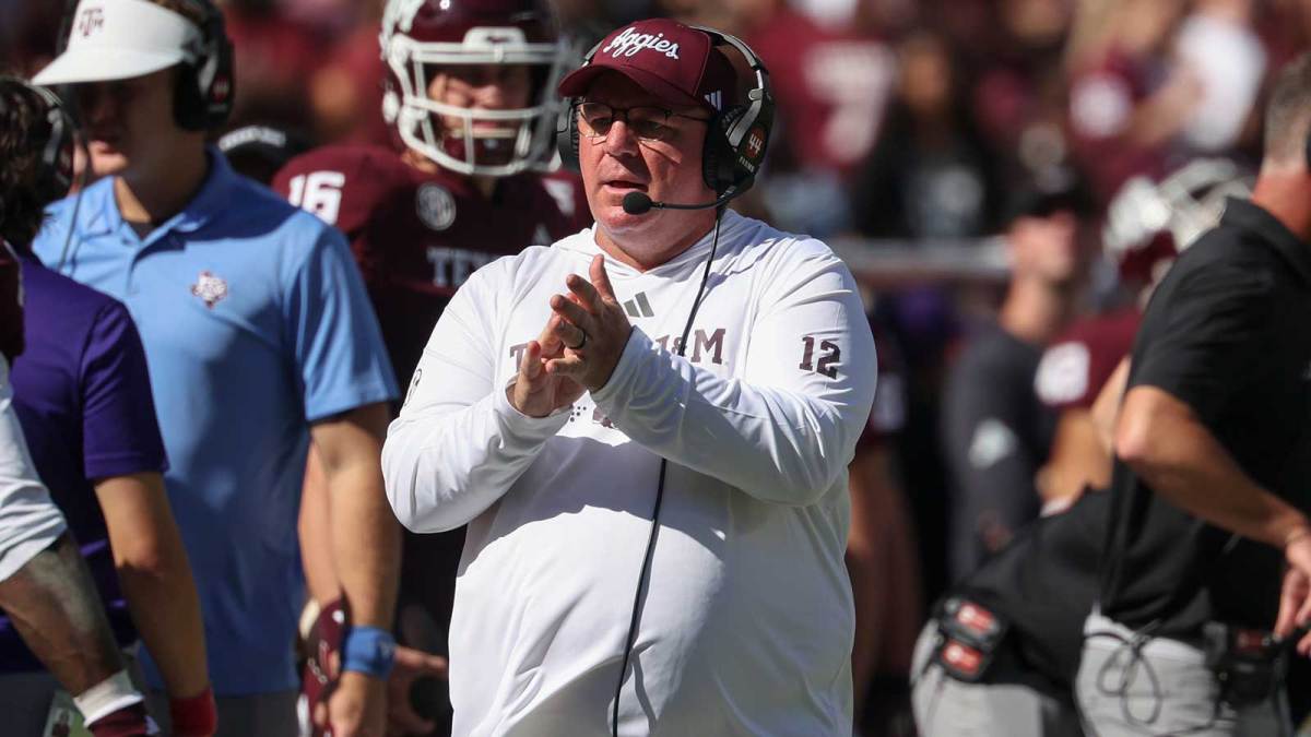 Texas A&M Aggies head coach Mike Elko reacts during the second quarter against the South Carolina Gamecocks at Kyle Field.