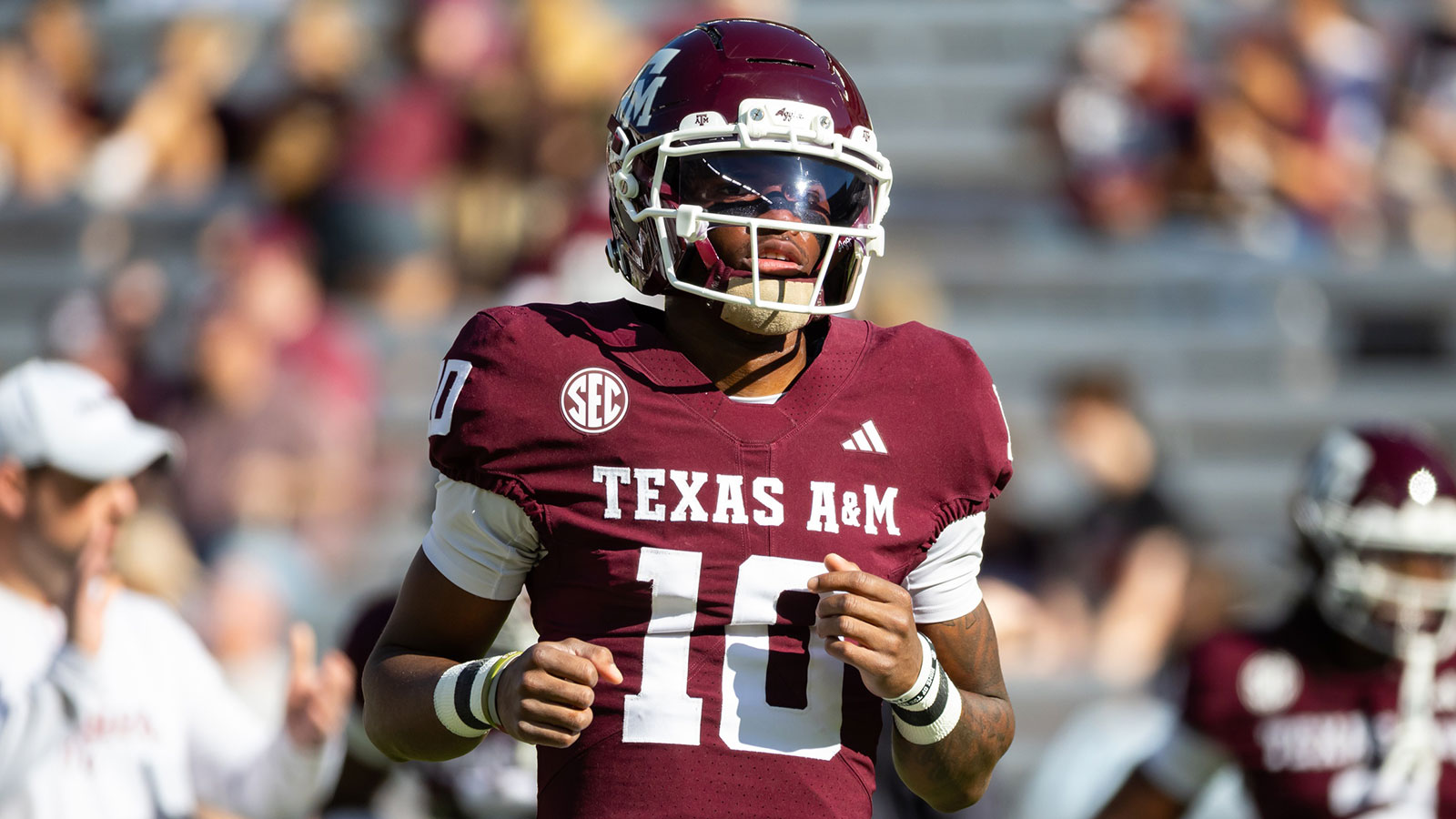 Texas A&M Aggies quarterback Marcel Reed (10) before a game against the Samford Bulldogs at Kyle Field.