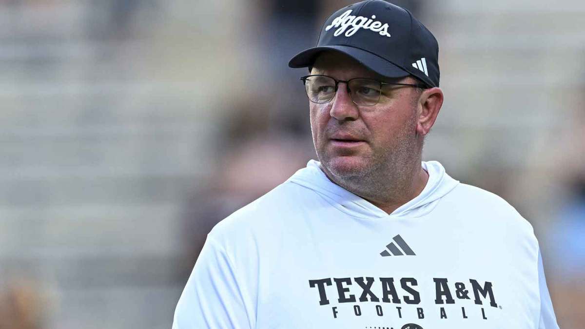 Texas A&M Aggies head coach Mike Elko looks on prior to the game against the Mississippi State Bulldogs at Kyle Field.
