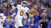 Texas Longhorns linebacker Anthony Hill Jr. (0) celebrates after the Kentucky Wildcats fail to score in overtime at Kroger Field.