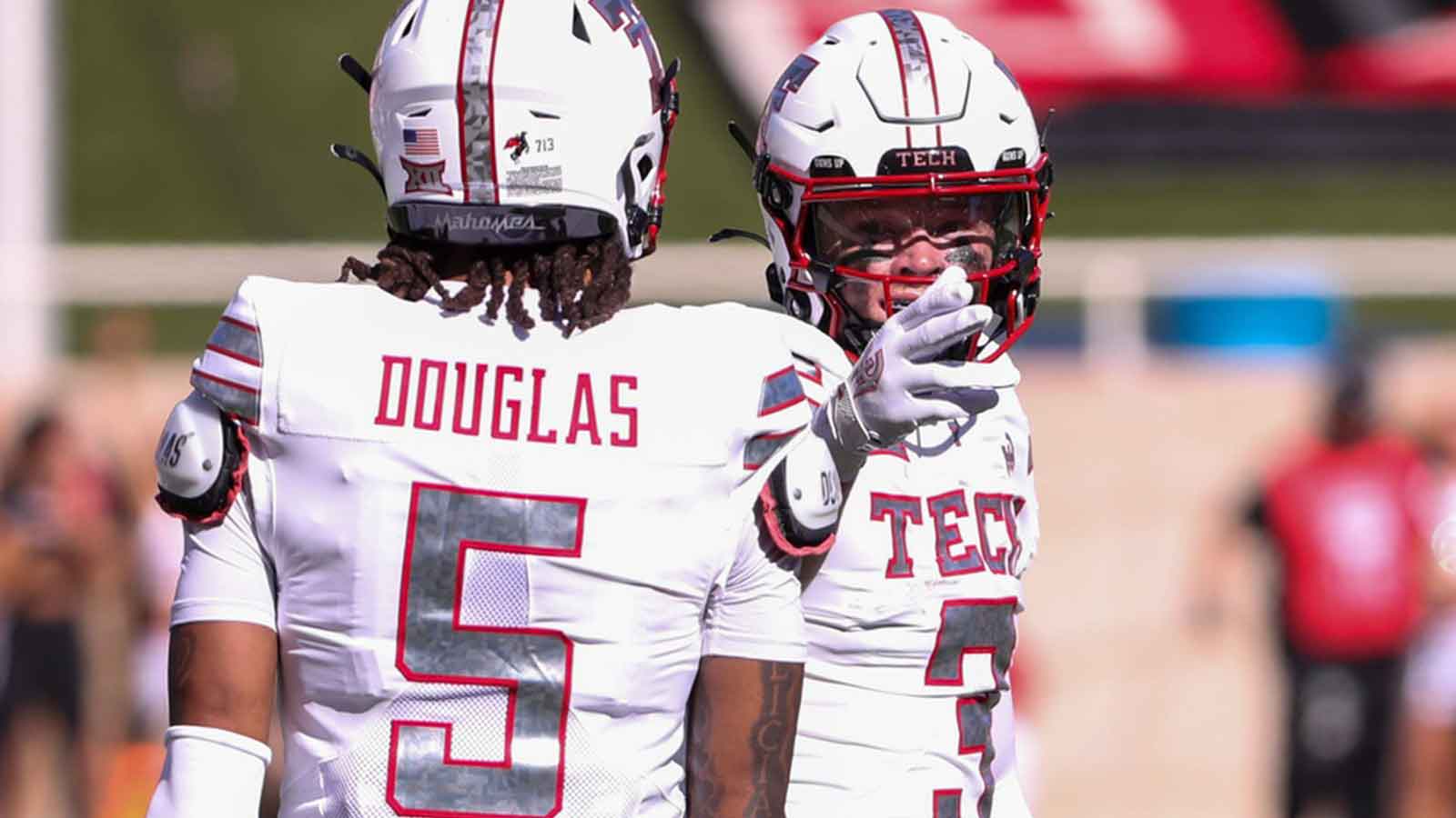 Texas Tech's Coy Eakin gestures for a first down after a catch against BYU during a Big 12 Conference football game, Saturday, Nov. 8, 2025, at Jones AT&T Stadium.