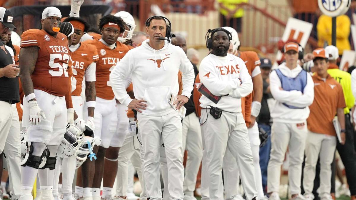 Texas Longhorns head coach Steve Sarkisian observes the second half against the Vanderbilt Commodores at Darrell K Royal-Texas Memorial Stadium.