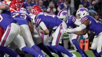 The Bills running the NFL play the Tush Push against the Kansas City Chiefs.