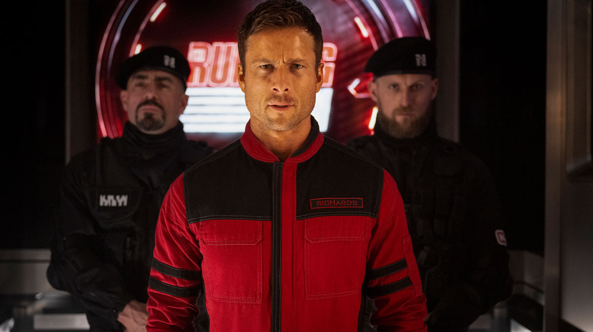 Glen Powell in Edgar Wright's new movie, The Running Man.