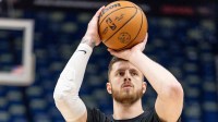 Thunder center/forward Isaiah Hartenstein (55) during warmups before the game against the New Orleans Pelicans at Smoothie King Center with Thunder Chet Holmgren in the background