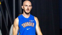 Thunder guard Alex Caruso (9) walks to the locker room after the game against the New Orleans Pelicans at Smoothie King Center