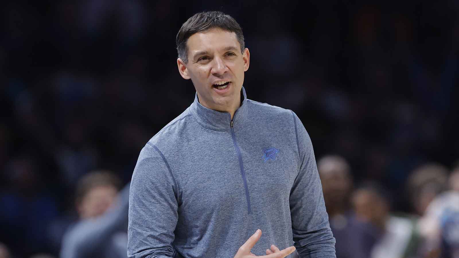 Thunder head coach Mark Daigneault watches his team play against the Sacramento Kings during the second half at Paycom Center