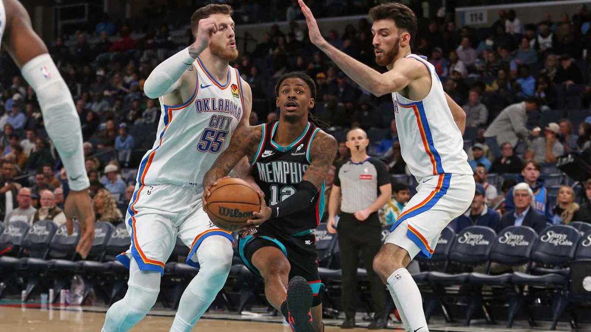 Thunder center Isaiah Hartenstein (55) and center Chet Holmgren (7) during the third quarter at FedExForum