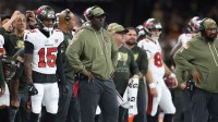 Tampa Bay Buccaneers head coach Todd Bowles stands on the sidelines during the first quarter against the New Orleans Saints at Caesars Superdome.