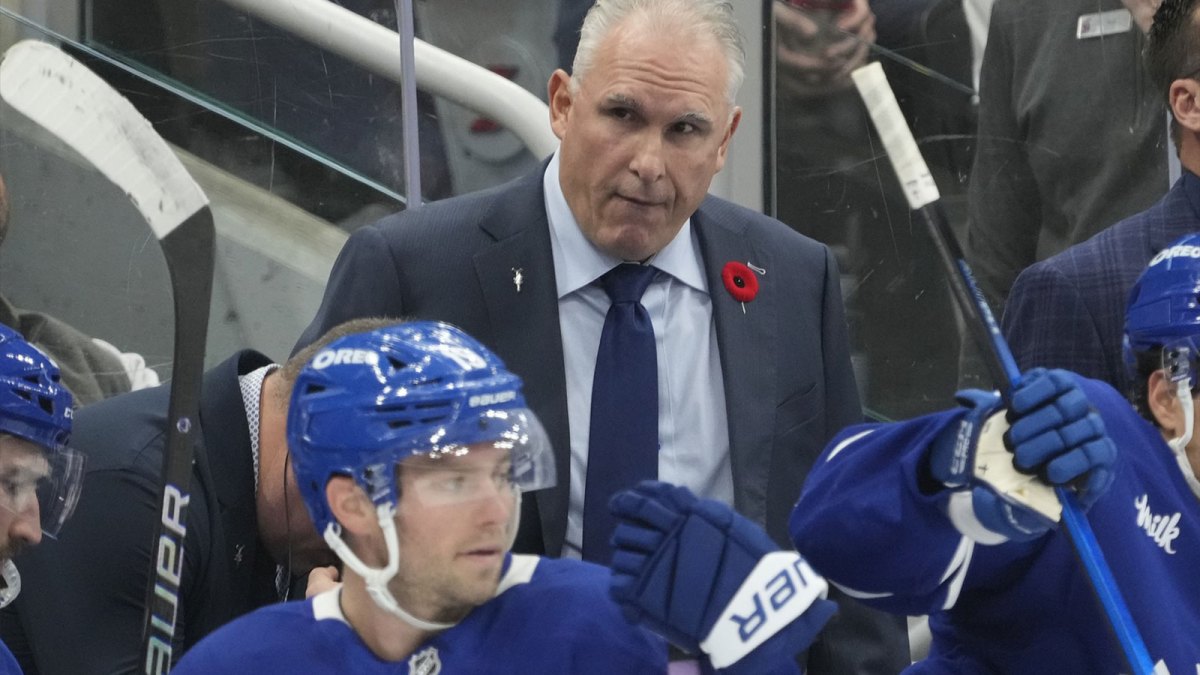 Toronto Maple Leafs head coach Craig Berube during a break against the Pittsburgh Penguins during the first period at Scotiabank Arena.