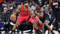 Toronto Raptors forward Brandon Ingram (3) controls the ball against Philadelphia 76ers guard VJ Edgecombe (77) during the second quarter at Xfinity Mobile Arena.