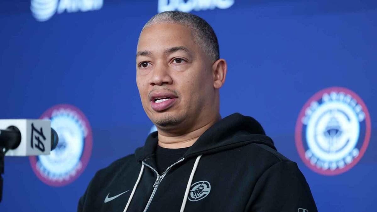 LA Clippers head coach Tyronn Lue at press conference at the Intuit Dome.