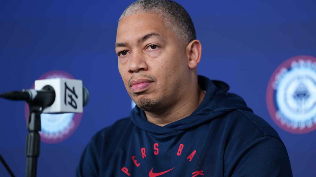 LA Clippers head coach Tyronn Lue at press conference at Intuit Dome.