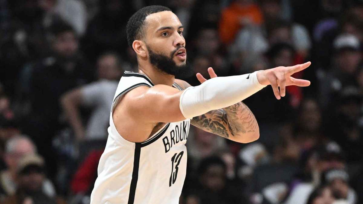 Brooklyn Nets forward Tyrese Martin (13) reacts after making a three point basket against the Toronto Raptors in the second half at Scotiabank Arena.