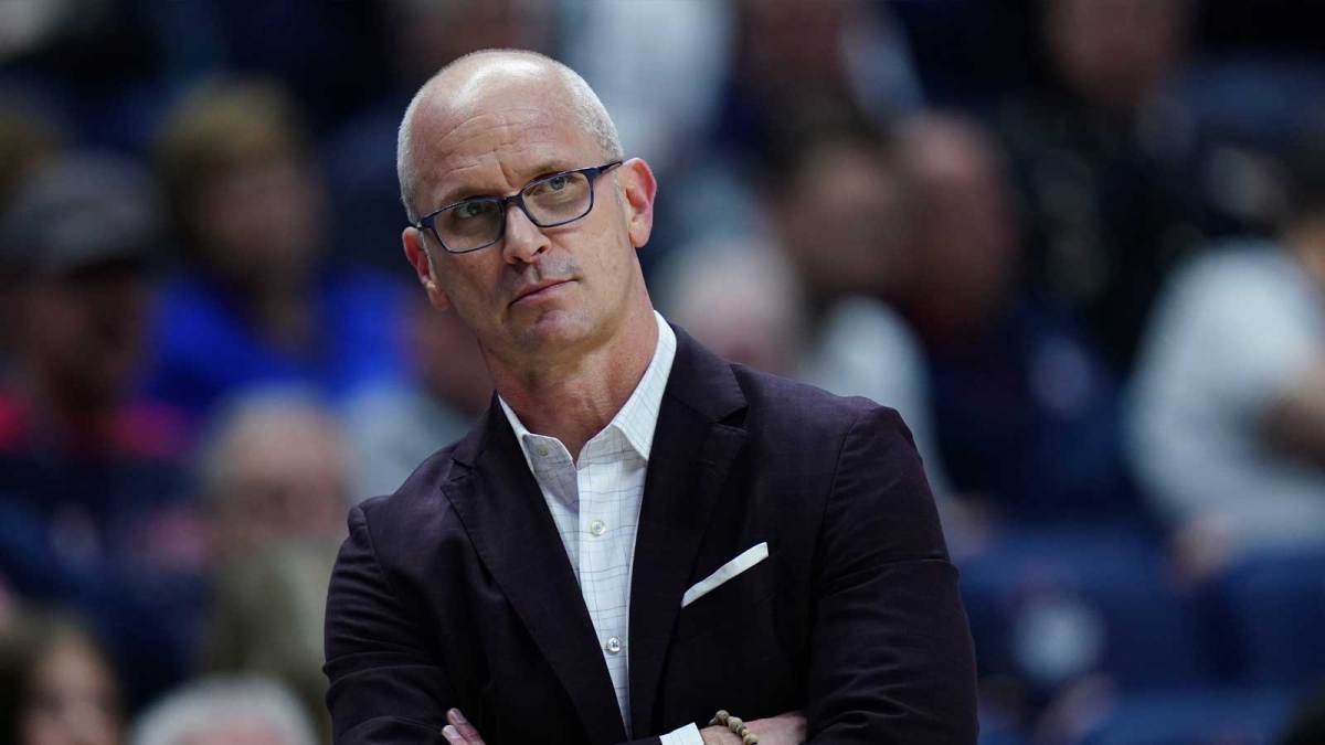 UConn Huskies head coach Dan Hurley watches from the sideline as they take on the Columbia Lions at Harry A. Gampel Pavilion.