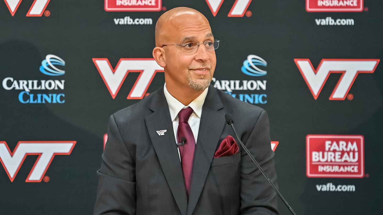 Virginia Tech head coach James Franklin speaks at the press conference at Cassell Coliseum. 