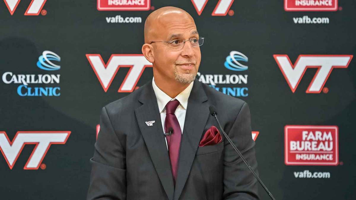 Virginia Tech head coach James Franklin speaks at the press conference at Cassell Coliseum.