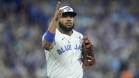 Toronto Blue Jays first baseman Vladimir Guerrero Jr. (27) looks on before game seven of the 2025 MLB World Series against the Los Angeles Dodgers at Rogers Centre.